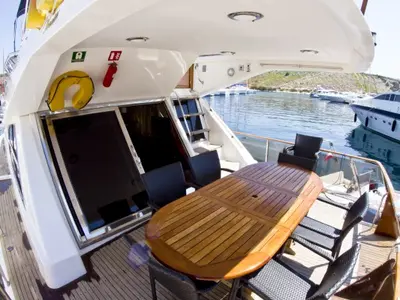 Deck of Relax, a Yaretti 1910 motor yacht at Primošten, Croatia