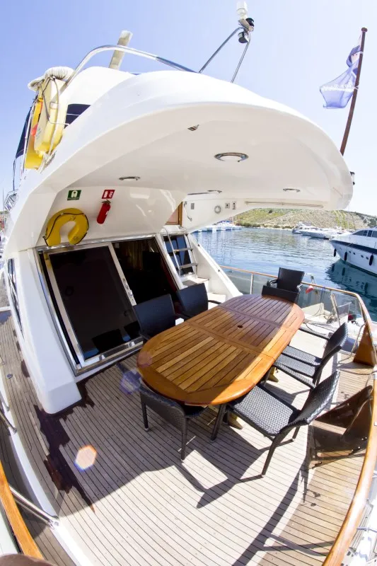 Deck of Relax, a Yaretti 1910 motor yacht at Primošten, Croatia