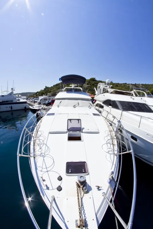 Deck of Relax, a Yaretti 1910 motor yacht at Primošten, Croatia