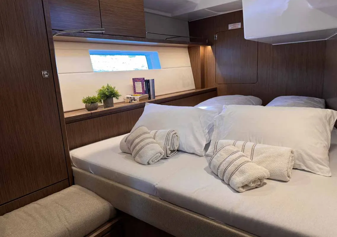 Cabin on F-ONE, a Bavaria C57 Style sailboat at Grad Trogir, Croatia