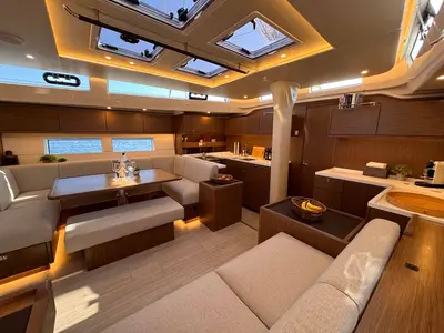 Salon of F-ONE, a Bavaria C57 Style sailboat at Grad Trogir, Croatia