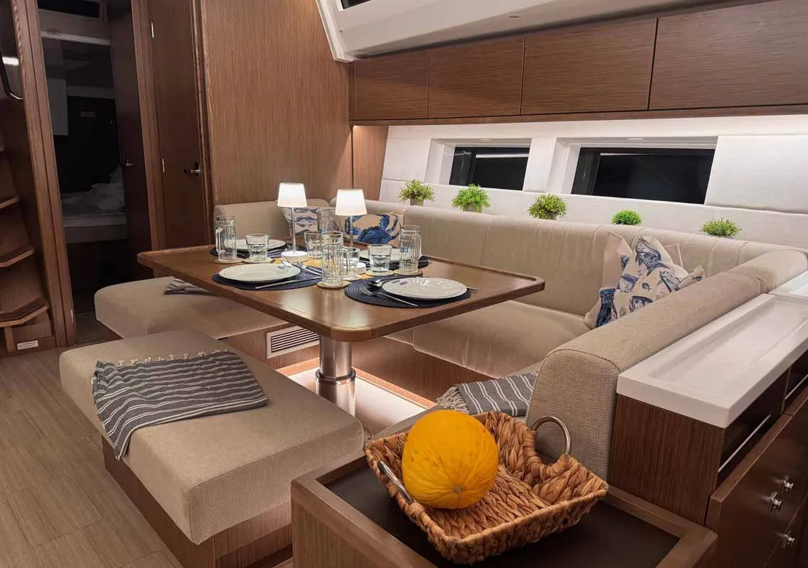 Salon of F-ONE, a Bavaria C57 Style sailboat at Grad Trogir, Croatia