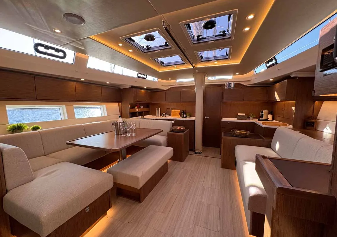 Salon of F-ONE, a Bavaria C57 Style sailboat at Grad Trogir, Croatia
