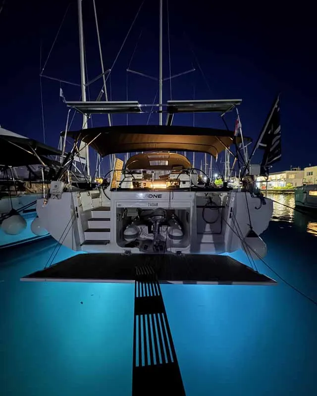 Exterior view of F-ONE, a Bavaria C57 Style sailboat at Grad Trogir, Croatia