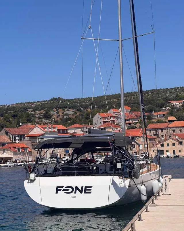 Exterior view of F-ONE, a Bavaria C57 Style sailboat at Grad Trogir, Croatia
