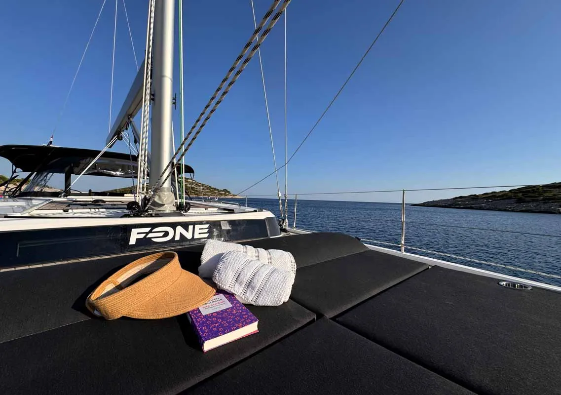 Deck of F-ONE, a Bavaria C57 Style sailboat at Grad Trogir, Croatia