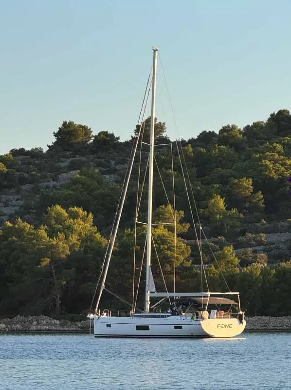 Exterior view of F-ONE, a Bavaria C57 Style sailboat at Grad Trogir, Croatia