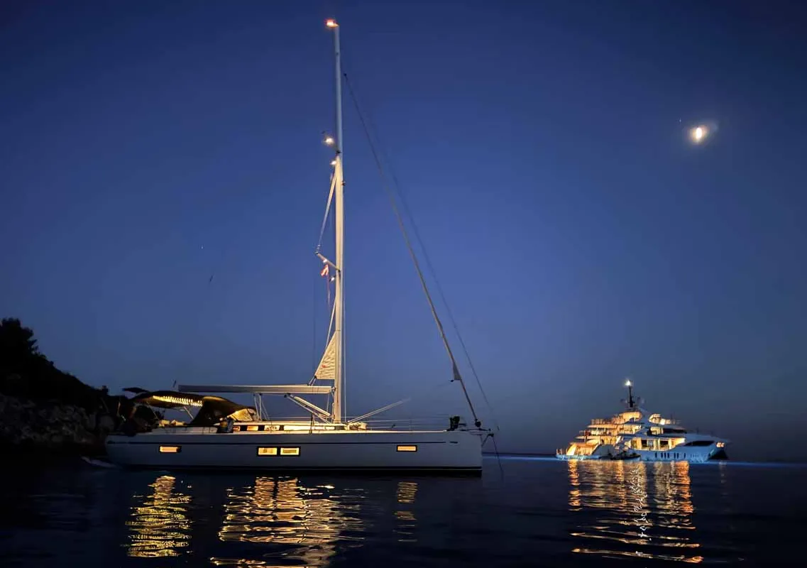 Exterior view of F-ONE, a Bavaria C57 Style sailboat at Grad Trogir, Croatia