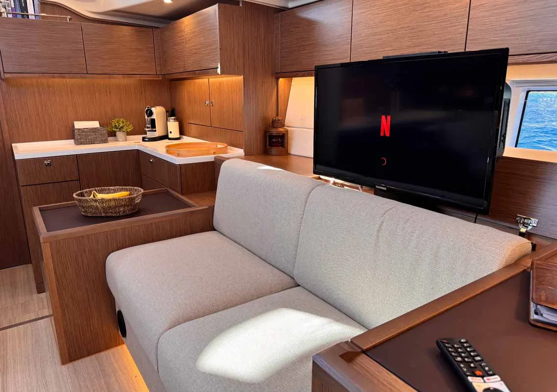 Salon of F-ONE, a Bavaria C57 Style sailboat at Grad Trogir, Croatia