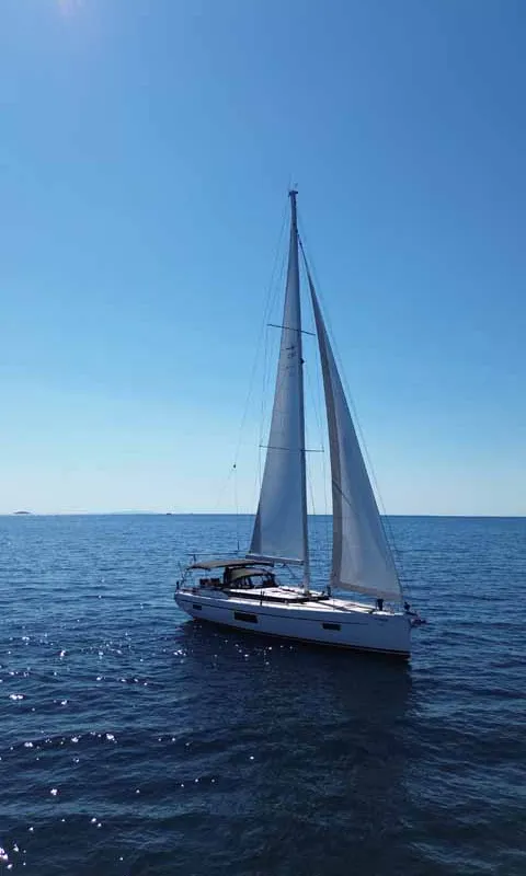 Exterior view of F-ONE, a Bavaria C57 Style sailboat at Grad Trogir, Croatia
