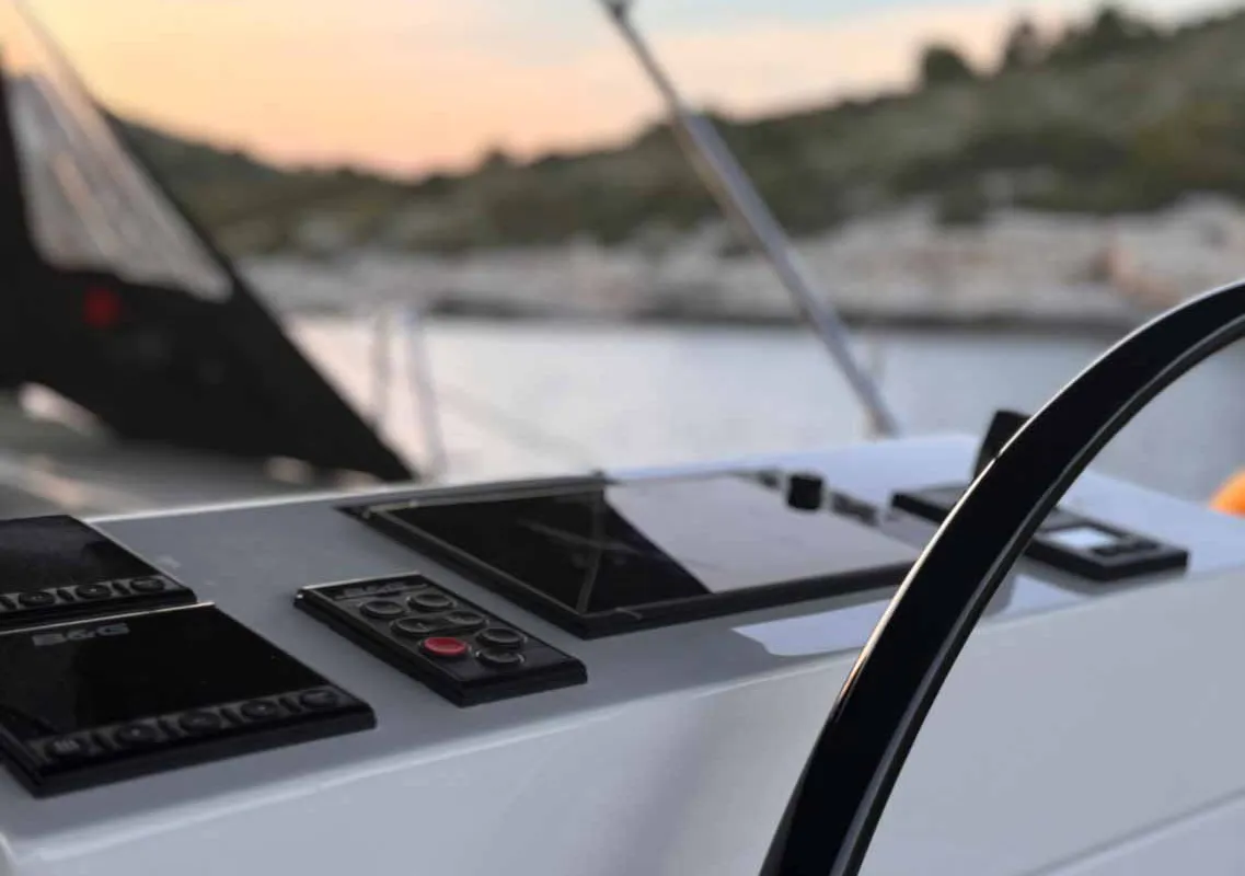 Cockpit of F-ONE, a Bavaria C57 Style sailboat at Grad Trogir, Croatia