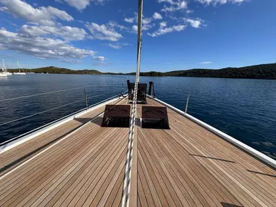 Deck of F-ONE, a Bavaria C57 Style sailboat at Grad Trogir, Croatia