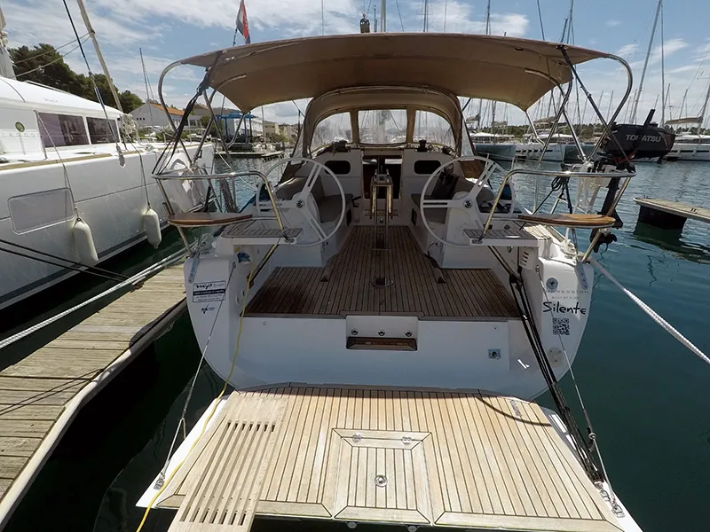 Exterior view of Silente, a Elan Impression 40 sailboat at Grad Šibenik, Croatia