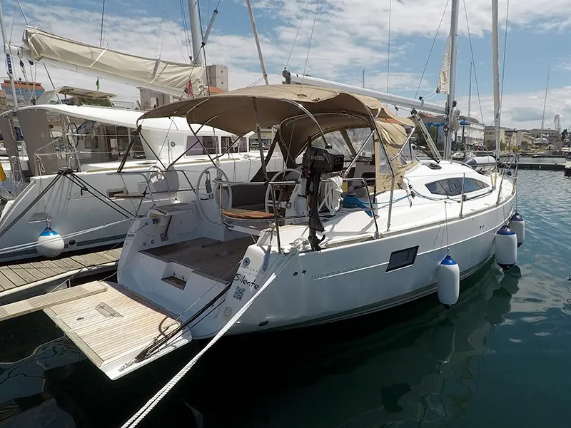 Exterior view of Silente, a Elan Impression 40 sailboat at Grad Šibenik, Croatia