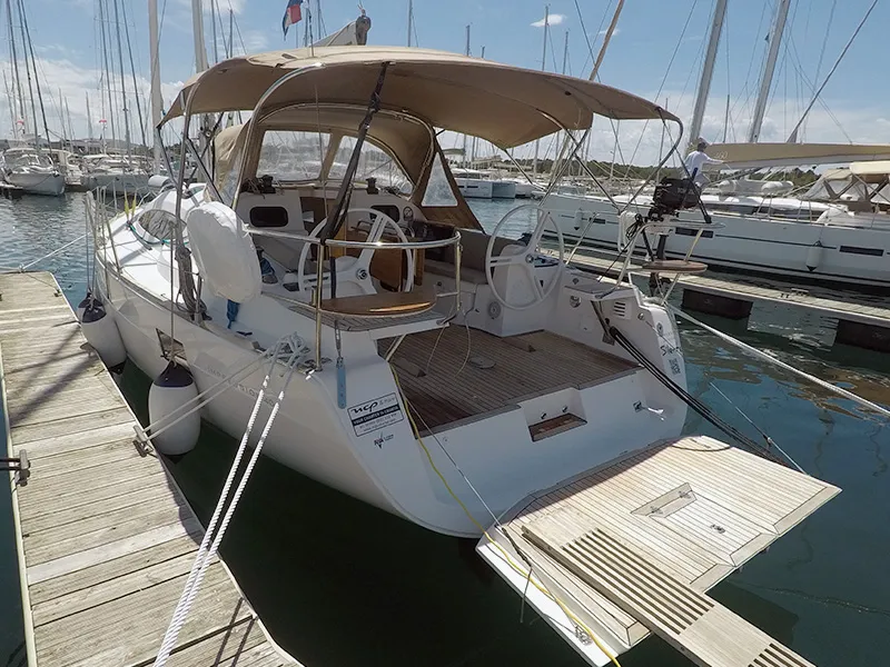 Exterior view of Silente, a Elan Impression 40 sailboat at Grad Šibenik, Croatia