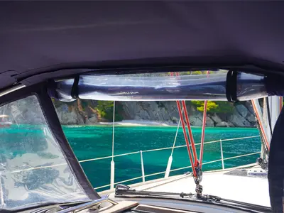 Cockpit of Bookie Too, a Jeanneau Sun Odyssey 39i sailboat at Salamina Municipal Unit, Greece
