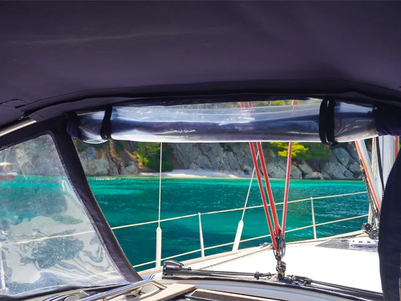 Cockpit of Bookie Too, a Jeanneau Sun Odyssey 39i sailboat at Salamina Municipal Unit, Greece