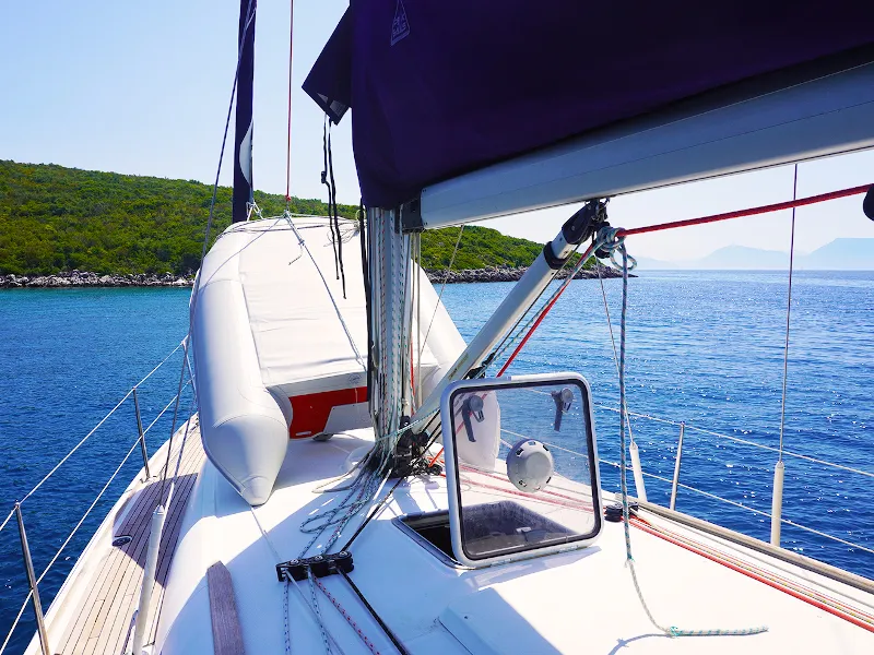 Deck of Bookie Too, a Jeanneau Sun Odyssey 39i sailboat at Salamina Municipal Unit, Greece