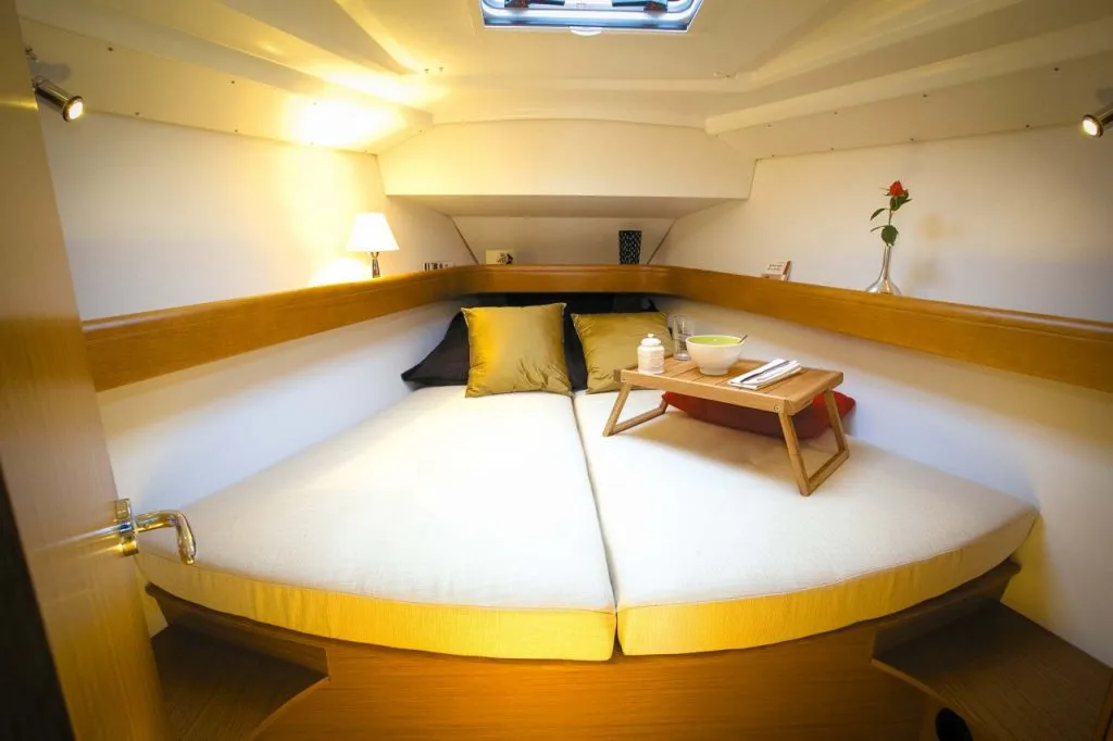 Cabin on Bookie Too, a Jeanneau Sun Odyssey 39i sailboat at Salamina Municipal Unit, Greece
