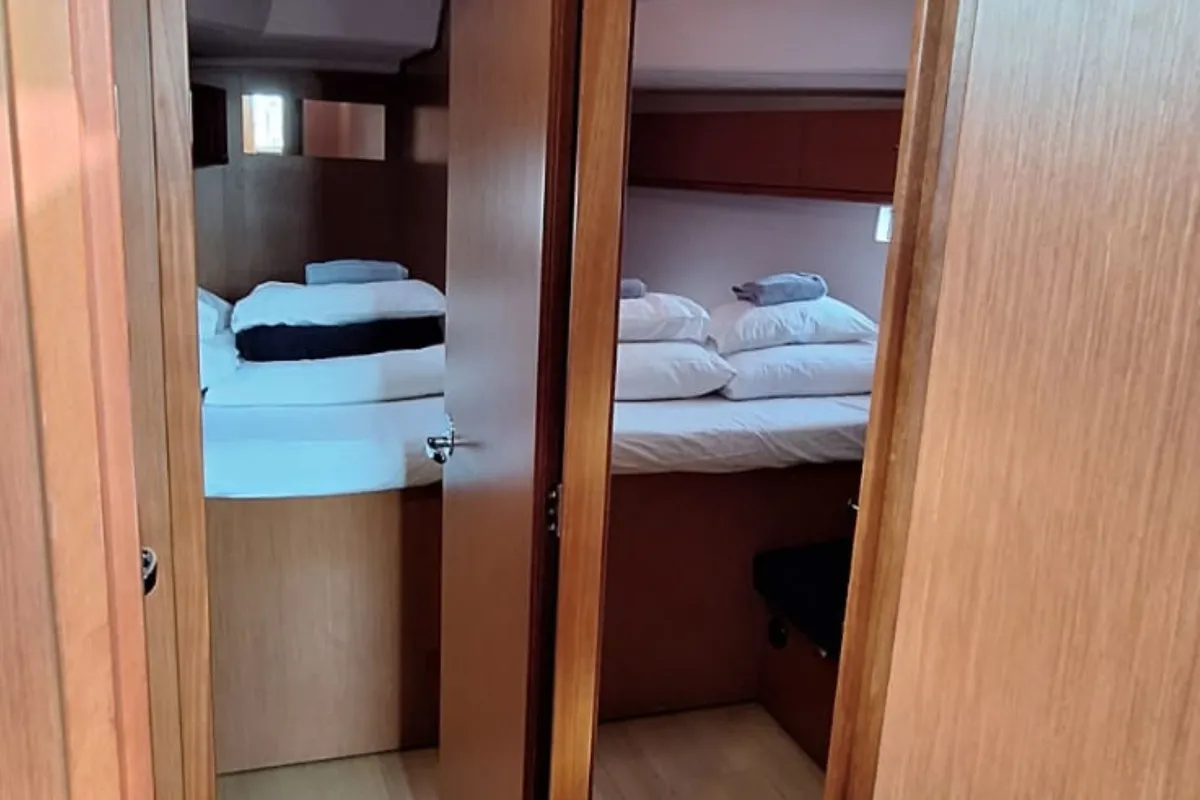 Cabin on Galeb, a Bavaria Cruiser 46 sailboat at Grad Šibenik, Croatia