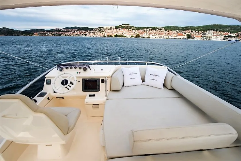 Cockpit of Skyfall MY, a Azimut 47 motorboat at Grad Šibenik, Croatia