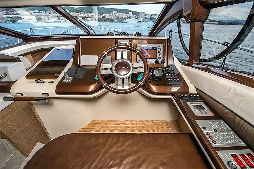 Cockpit of Skyfall MY, a Azimut 47 motorboat at Grad Šibenik, Croatia