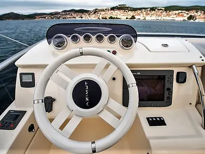 Cockpit of Skyfall MY, a Azimut 47 motorboat at Grad Šibenik, Croatia