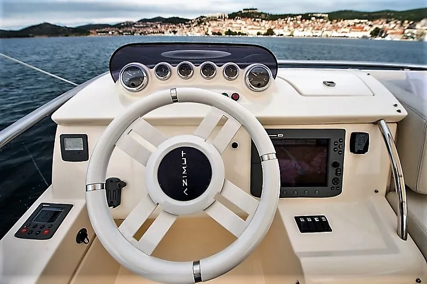 Cockpit of Skyfall MY, a Azimut 47 motorboat at Grad Šibenik, Croatia