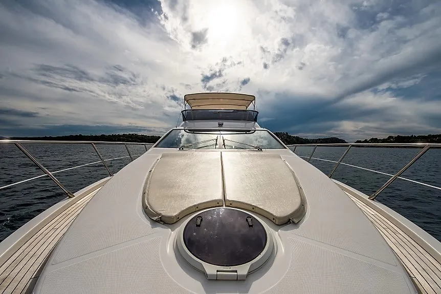 Deck of Skyfall MY, a Azimut 47 motorboat at Grad Šibenik, Croatia