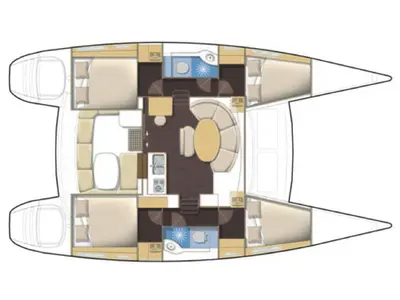 Floor plan of AF-LAG380, a Lagoon 380 catamaran at Municipal Unit of Rhodes, Greece