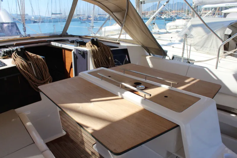 Cockpit of Why not 12, a Dufour 412 Grand large sailboat at Municipal Unit of Lefkada, Greece