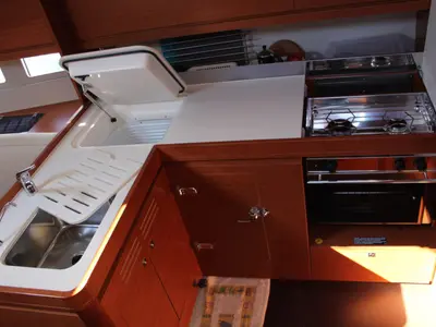 Galley of Why not 12, a Dufour 412 Grand large sailboat at Municipal Unit of Lefkada, Greece