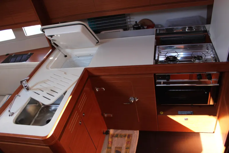 Galley of Why not 12, a Dufour 412 Grand large sailboat at Municipal Unit of Lefkada, Greece
