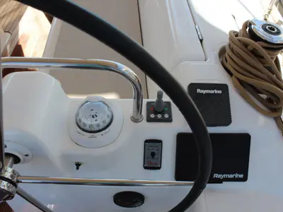 Cockpit of Why not 12, a Dufour 412 Grand large sailboat at Municipal Unit of Lefkada, Greece