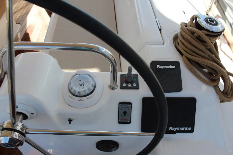 Cockpit of Why not 12, a Dufour 412 Grand large sailboat at Municipal Unit of Lefkada, Greece