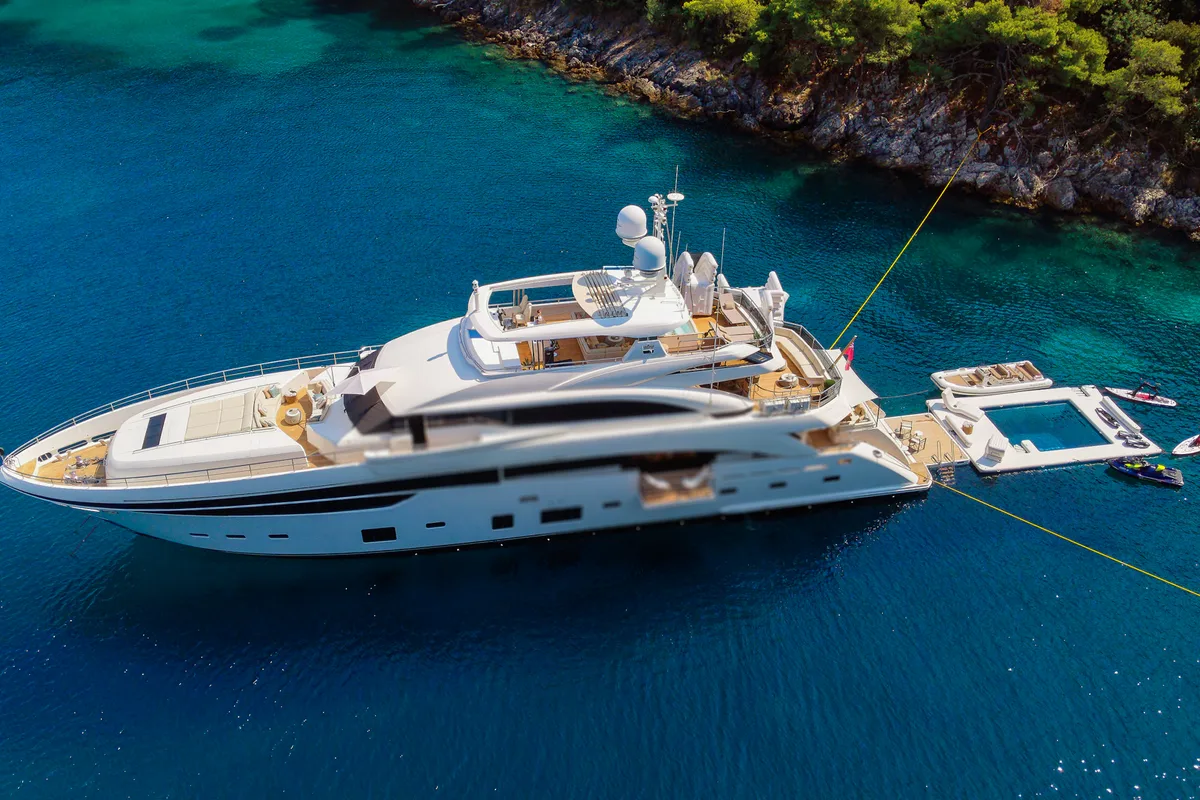 Exterior view of Mirage IV, a Princess 40 motorboat at Split, Croatia