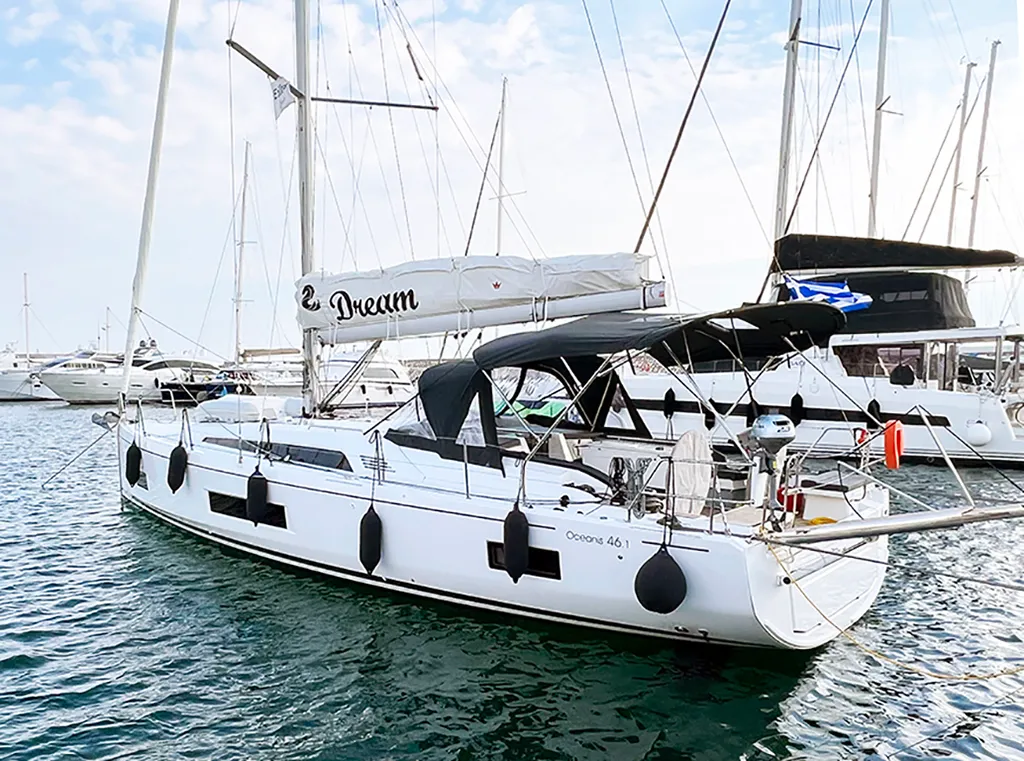 Exterior view of DREAM, a Beneteau Oceanis 46.1 sailboat at Athens, Greece