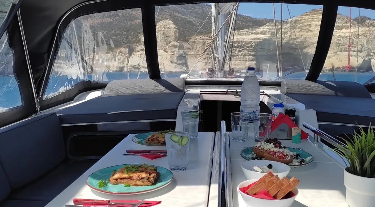 Deck of DREAM, a Beneteau Oceanis 46.1 sailboat at Athens, Greece