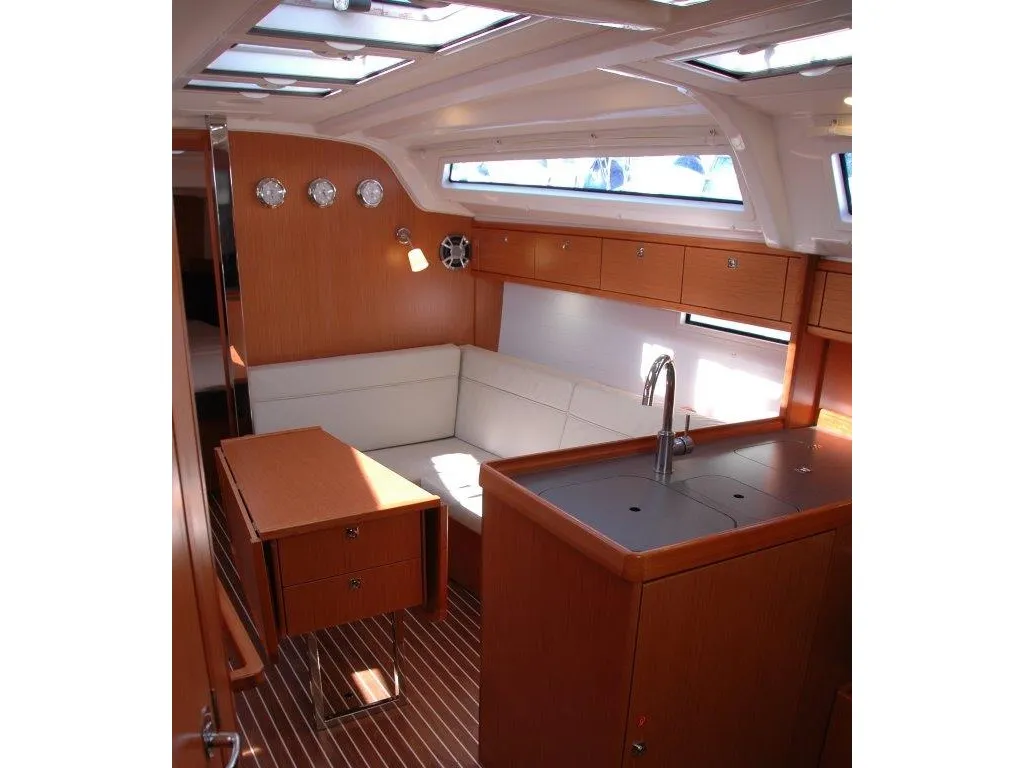 Deck of Venere, a Bavaria Cruiser 37 sailboat at Olbia, Italy