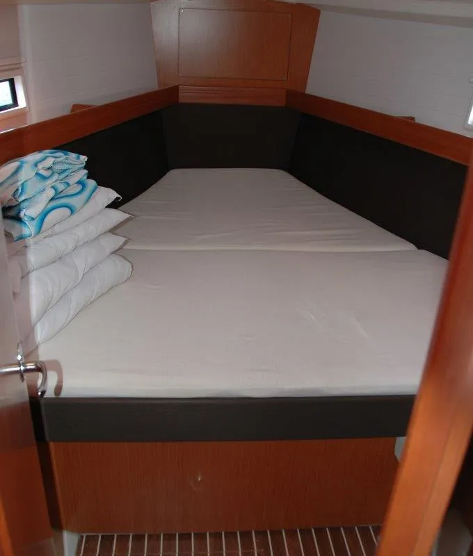 Deck of Venere, a Bavaria Cruiser 37 sailboat at Olbia, Italy
