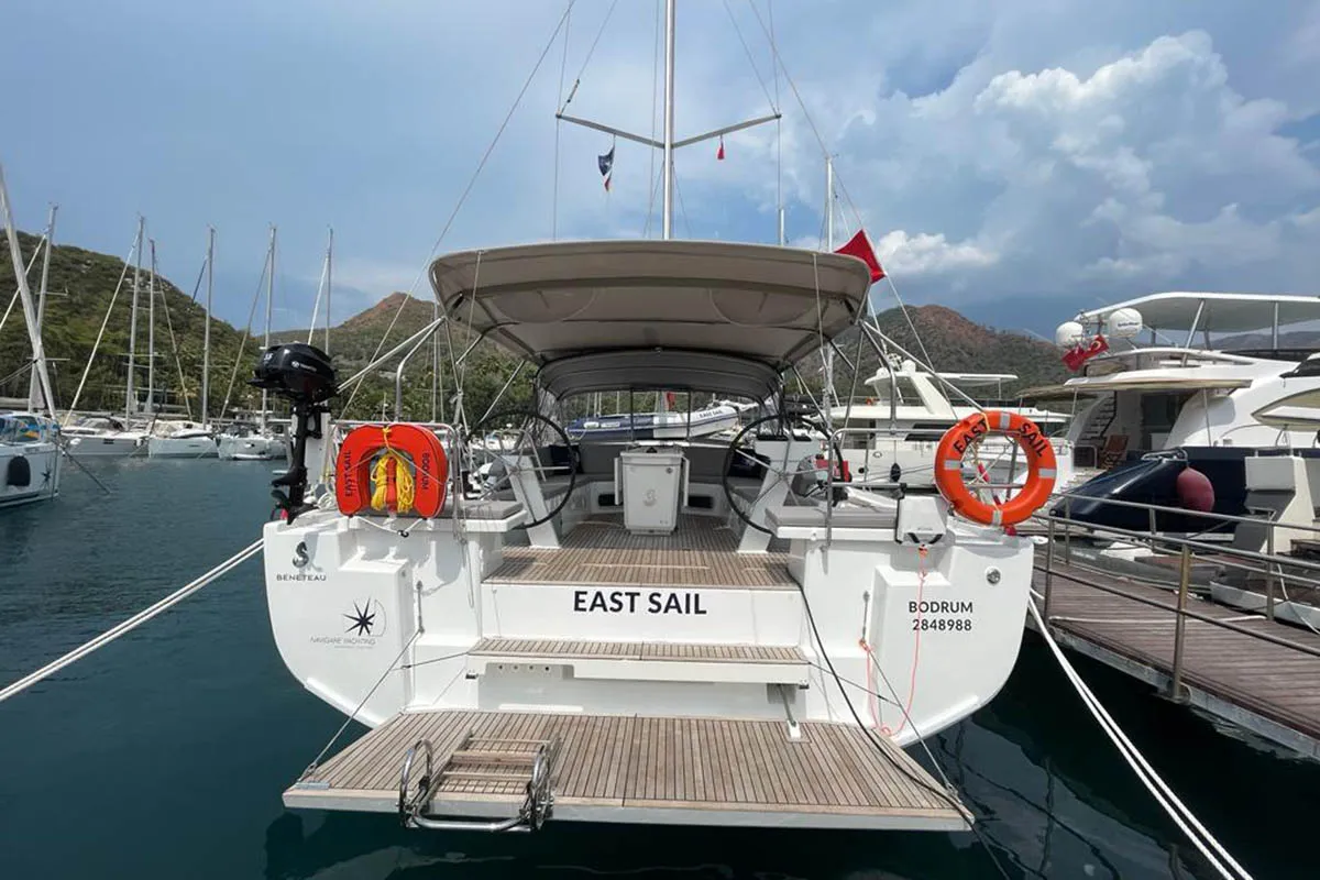 Exterior view of EAST, a Beneteau Oceanis 51.1 sailboat at Marmaris, Turkey