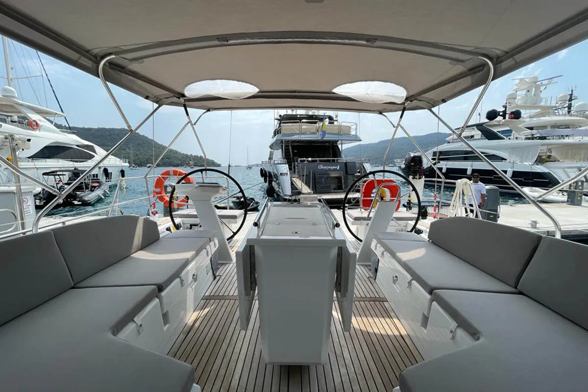 Cockpit of EAST, a Beneteau Oceanis 51.1 sailboat at Marmaris, Turkey