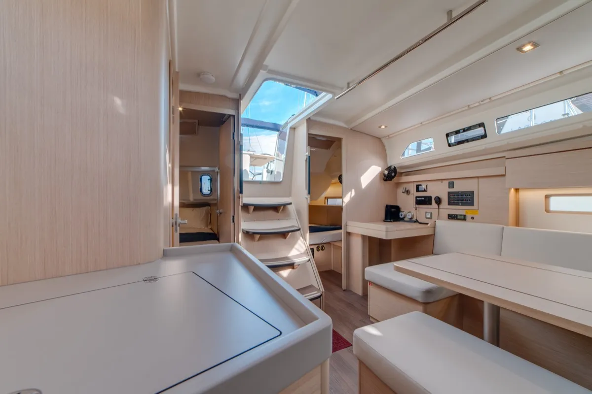 Salon of Maverick, a Beneteau Oceanis 40.1 sailboat at Olbia, Italy