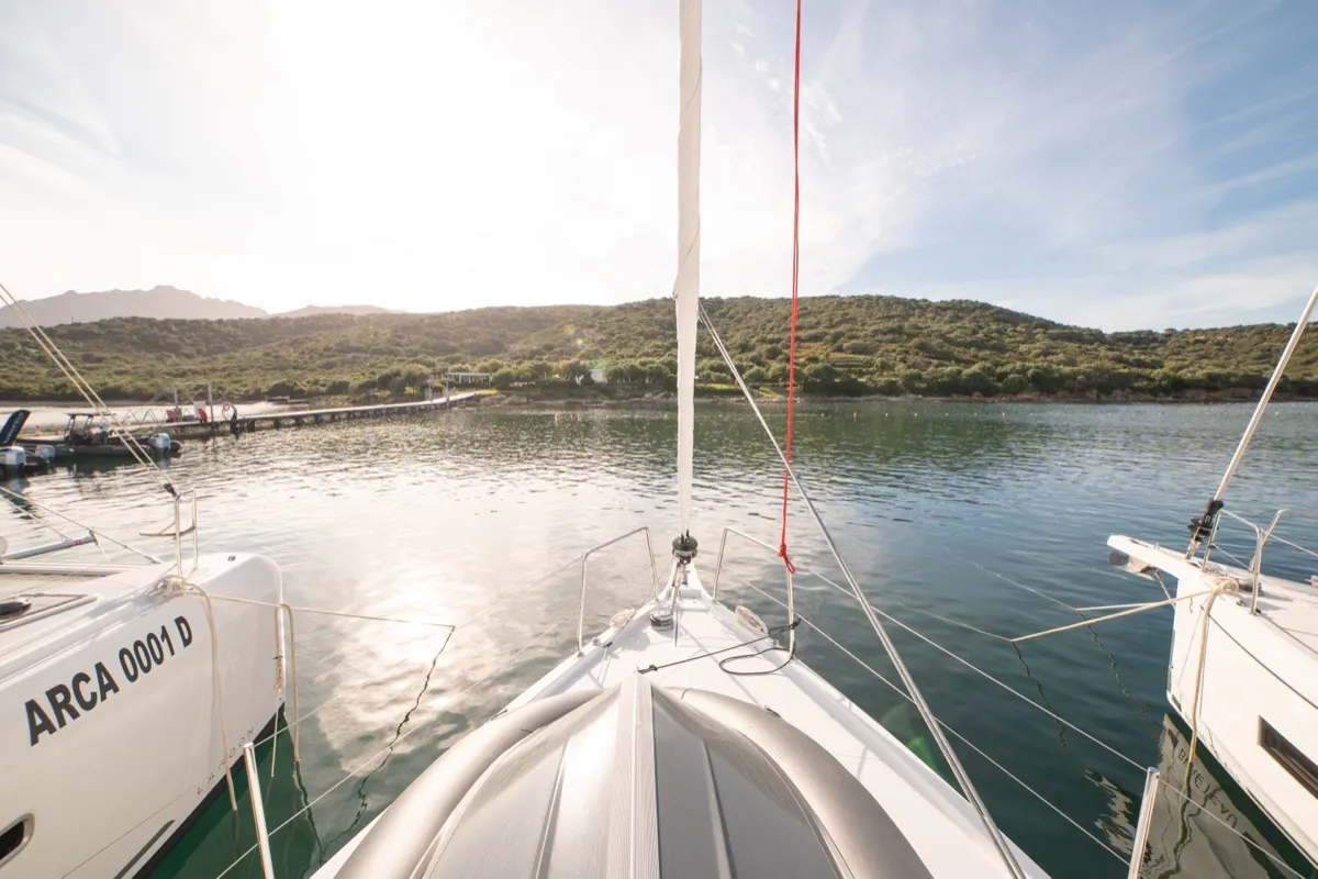 Deck of Maverick, a Beneteau Oceanis 40.1 sailboat at Olbia, Italy