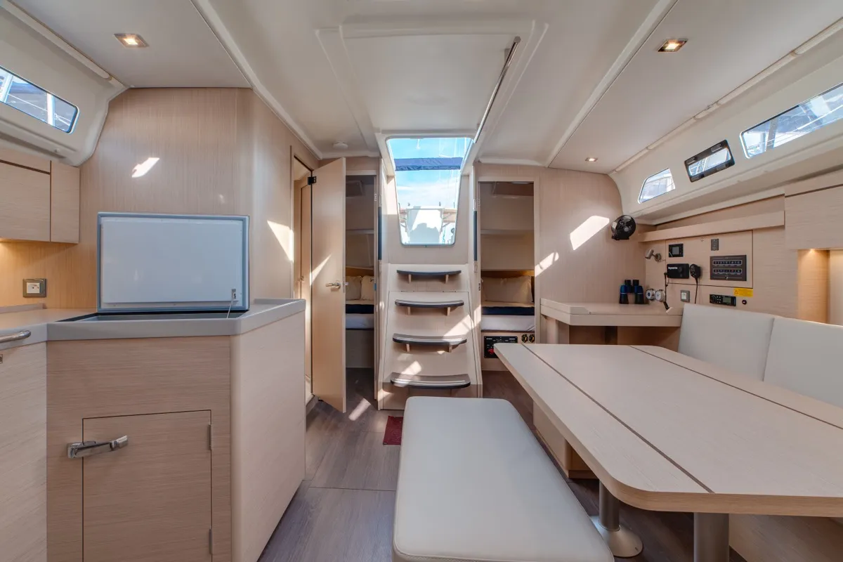 Salon of Maverick, a Beneteau Oceanis 40.1 sailboat at Olbia, Italy