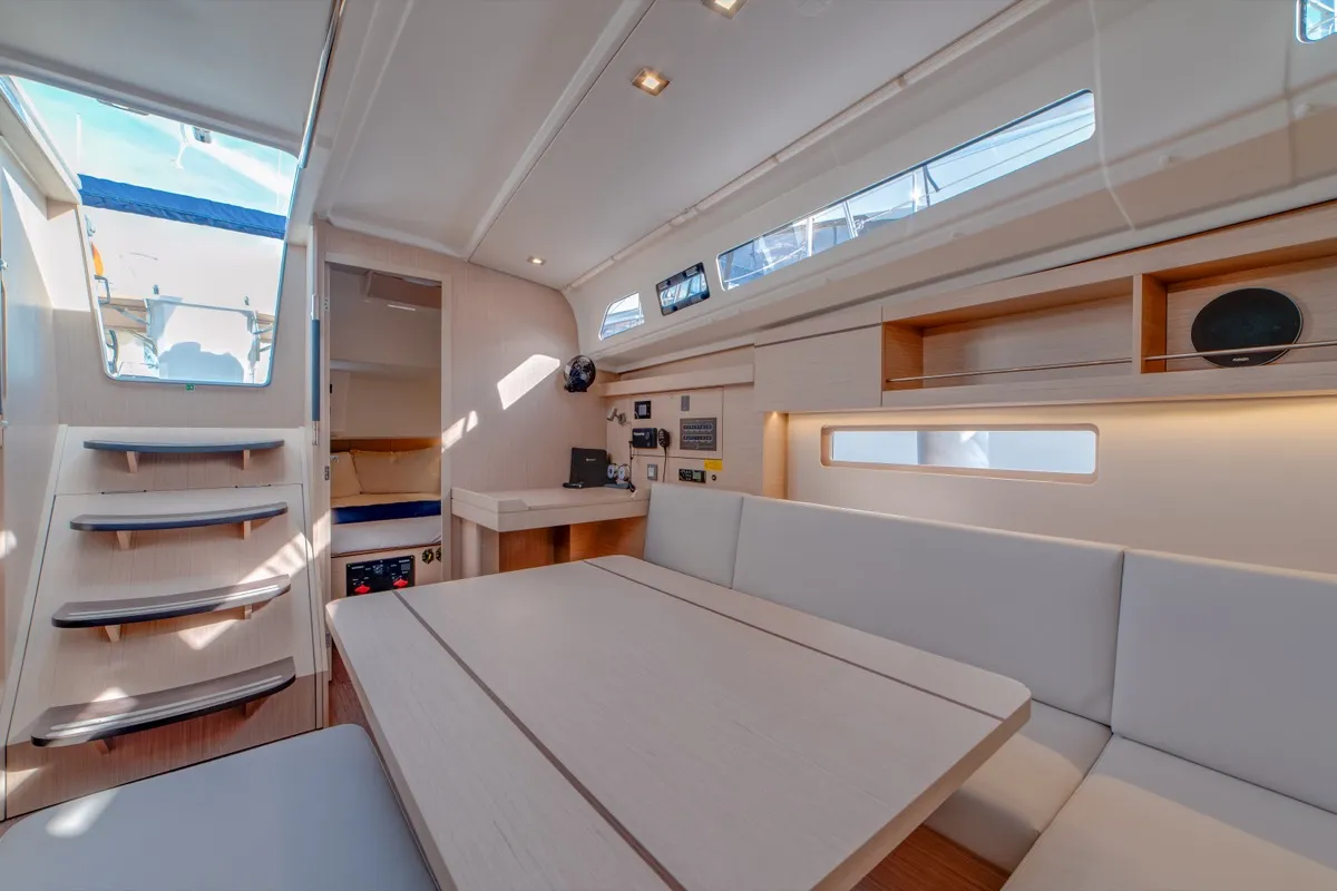 Salon of Maverick, a Beneteau Oceanis 40.1 sailboat at Olbia, Italy
