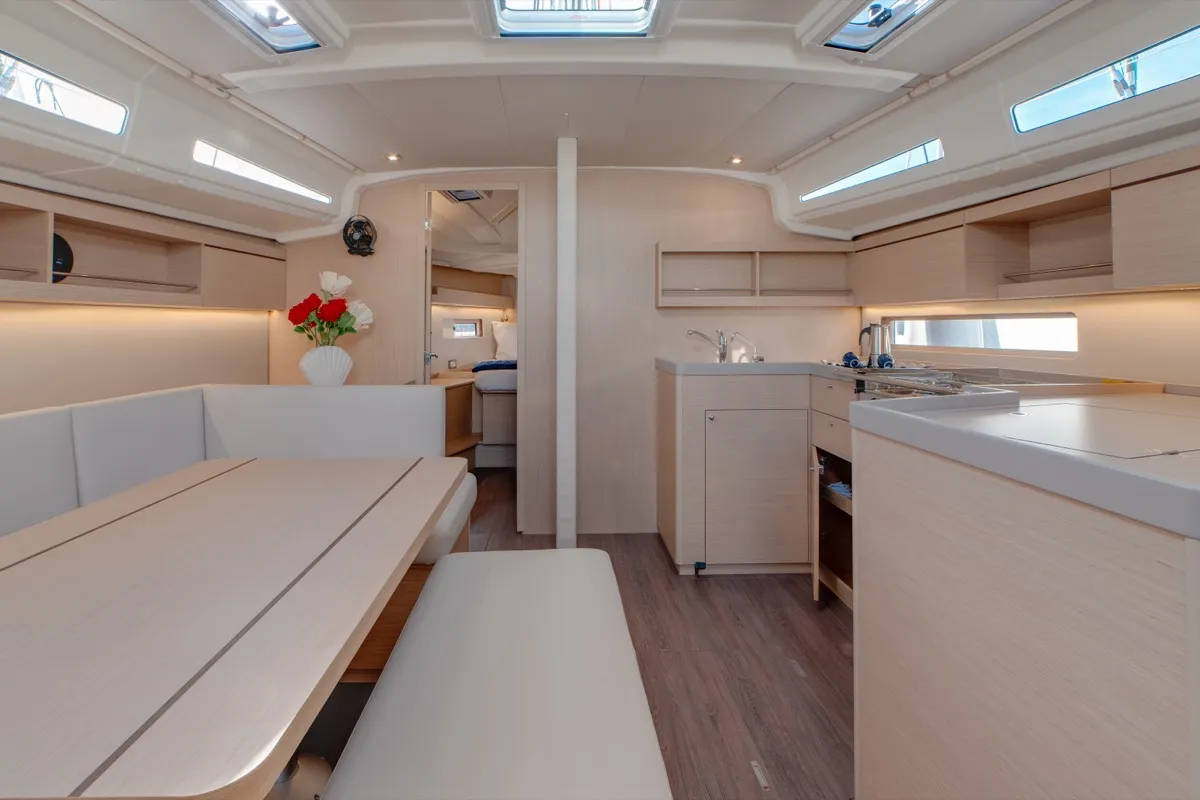 Salon of Maverick, a Beneteau Oceanis 40.1 sailboat at Olbia, Italy