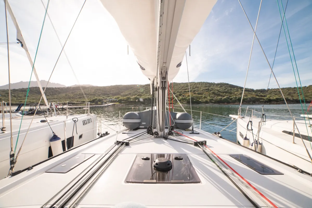 Deck of Maverick, a Beneteau Oceanis 40.1 sailboat at Olbia, Italy