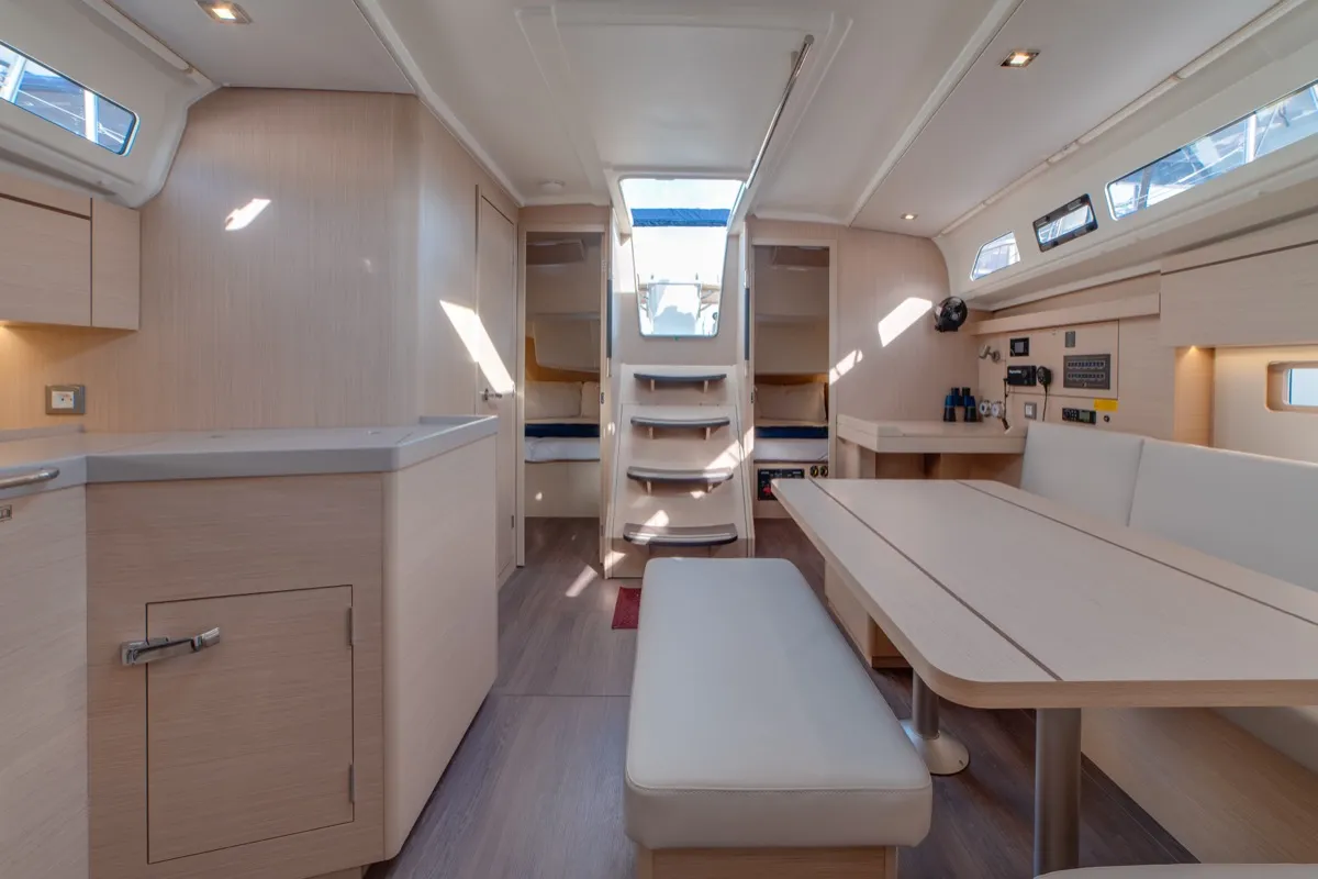 Salon of Maverick, a Beneteau Oceanis 40.1 sailboat at Olbia, Italy