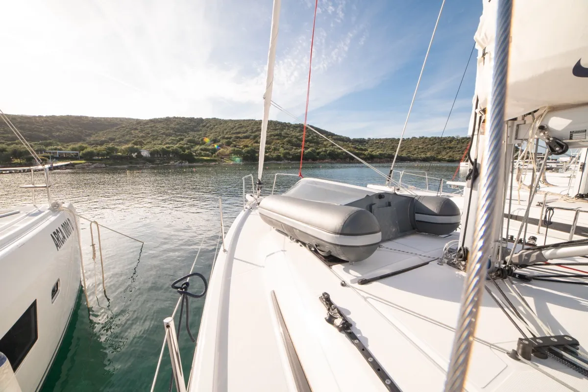 Deck of Maverick, a Beneteau Oceanis 40.1 sailboat at Olbia, Italy